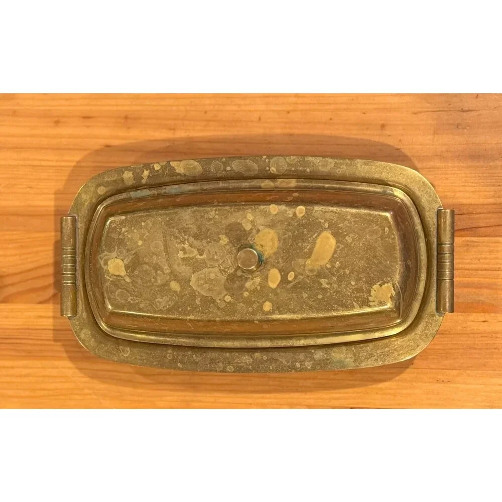 Tommi Parzinger Dorlyn Silversmiths vintage MCM lacquered brass butter dish rare